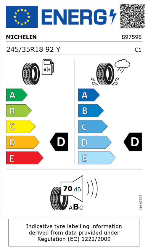 Tyre Label for Michelin Pilot Sport Cup 2 245/35R18 92Y