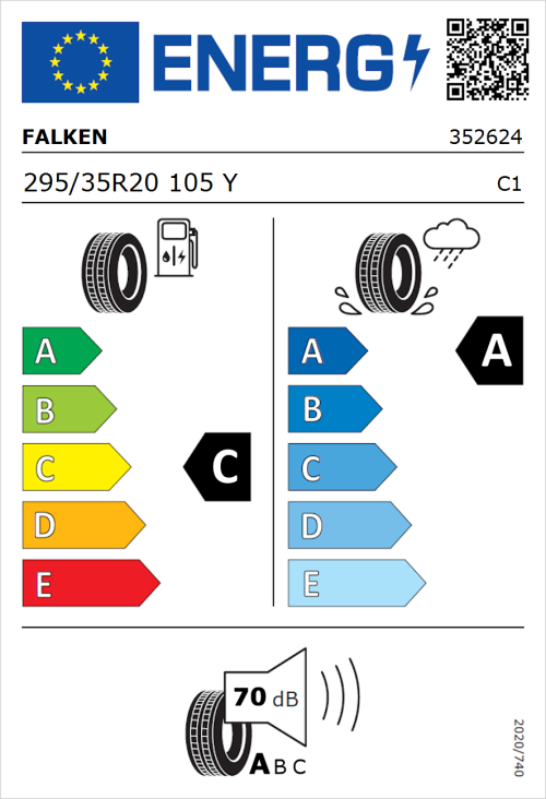 Tyre Label for Falken Azenis FK510 295/35R20 105Y