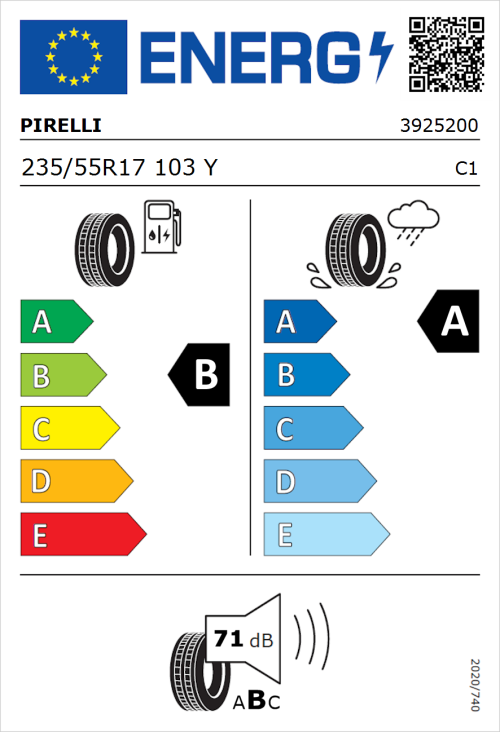 Tyre Label for Pirelli Powergy 235/55R17 103Y