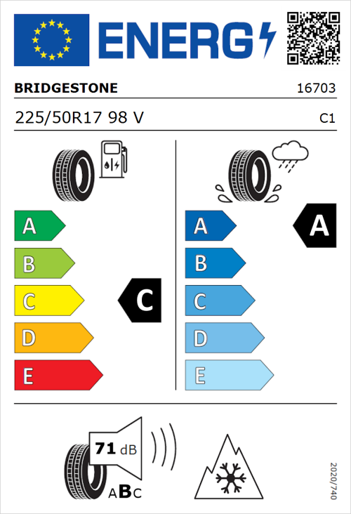 Tyre Label for Bridgestone Blizzak LM005 (Driveguard) 225/50R17 98V