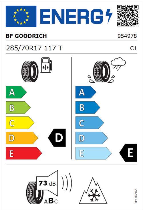 Tyre Label for BF Goodrich Trail-Terrain T/A 285/70R17 117T