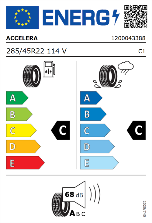 Tyre Label for Accelera Iota ST68 285/45R22 114V
