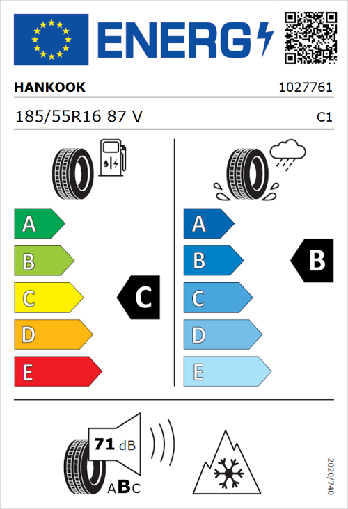 Tyre Label for Hankook Kinergy 4S 2 H750 185/55R16 87V