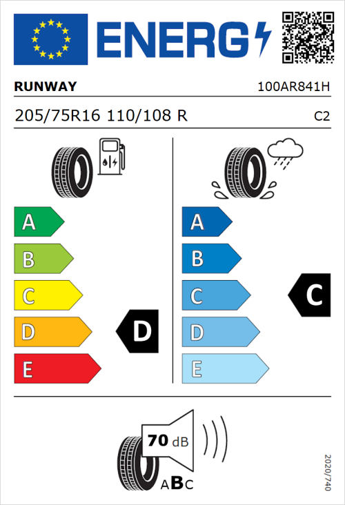 Tyre Label for Runway Enduro 616 205/75R16 110/108R