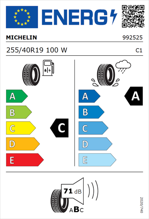 Tyre Label for Michelin Pilot Sport 4 255/40R19 100W