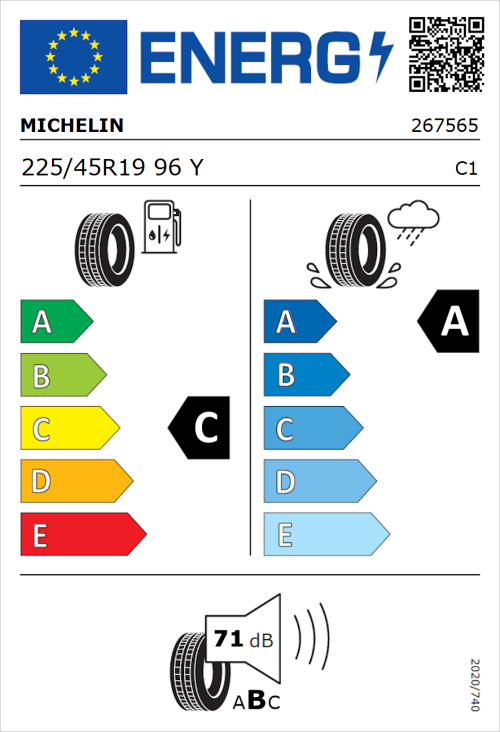 Tyre Label for Michelin Pilot Sport 4 225/45R19 96Y